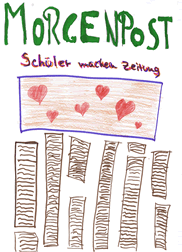 Un jeune journaliste du Grand mchant loup dessine la page Schler machen Zeitung du quotidien allemand Die Berliner Morgenpost.